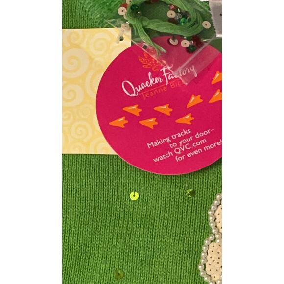 Quacker Factory Green Christmas V-Neck Sweater - Sequin Santa Claus - 1X - NEW - Picture 5 of 16